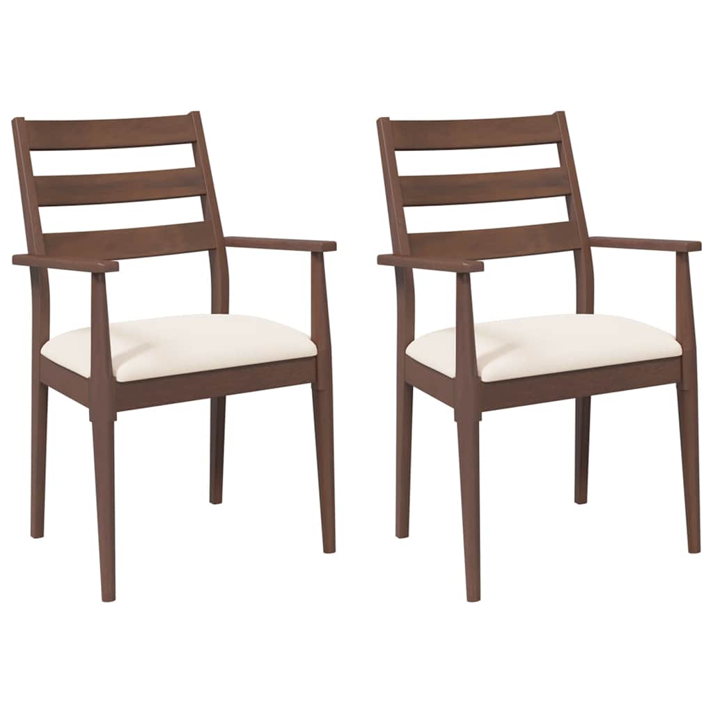 Eetkamerstoelen met kussens 2 stuks bruin massief hout rubber is nu te koop bij PeponiXL, paradijselijk wonen!