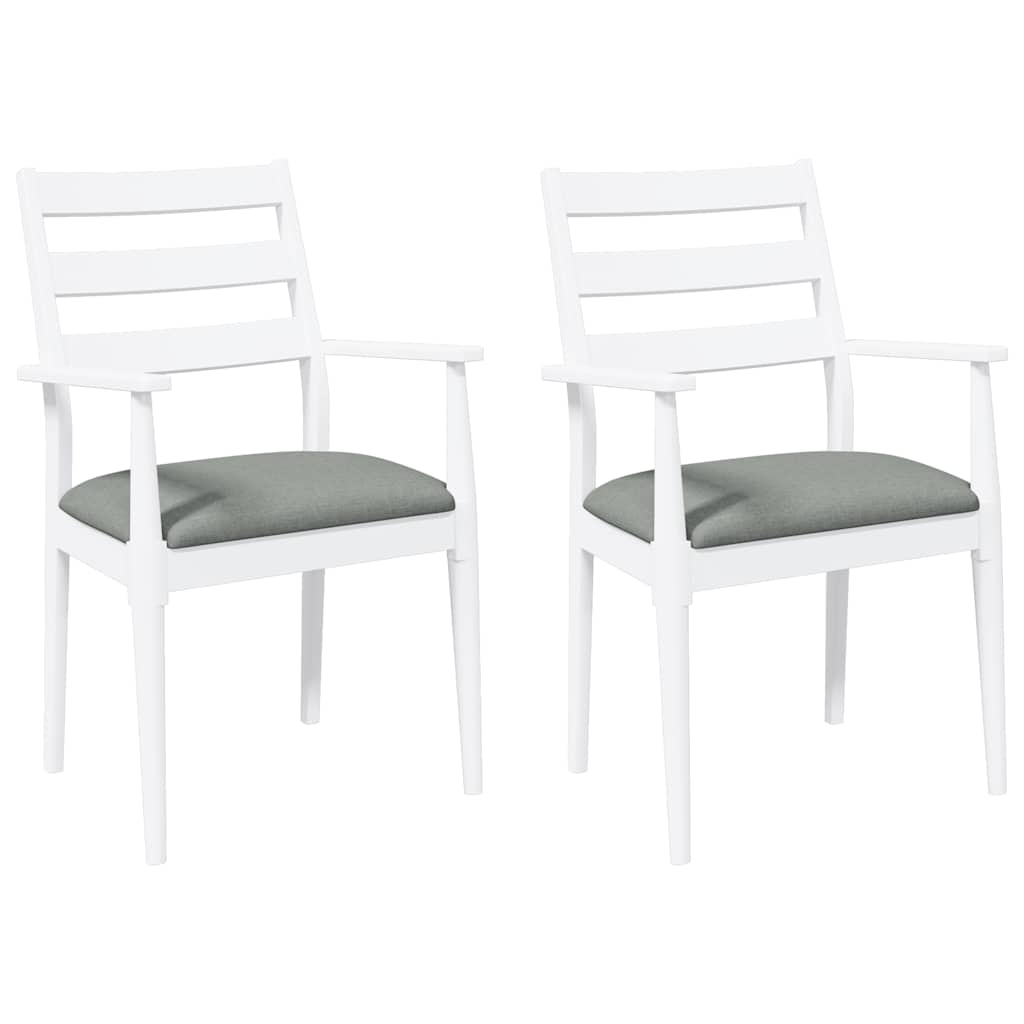 Eetkamerstoelen met kussens 2 stuks wit massief hout rubber is nu te koop bij PeponiXL, paradijselijk wonen!
