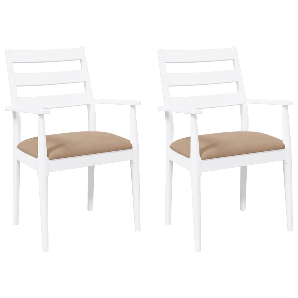 Eetkamerstoelen met kussens 2 stuks wit massief hout rubber is nu te koop bij PeponiXL, paradijselijk wonen!