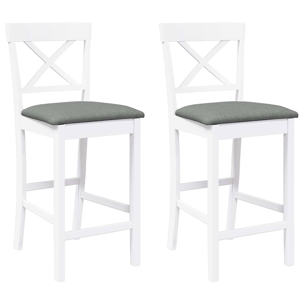 Barkrukken met kussens 2 stuks wit massief hout rubber is nu te koop bij PeponiXL, paradijselijk wonen!