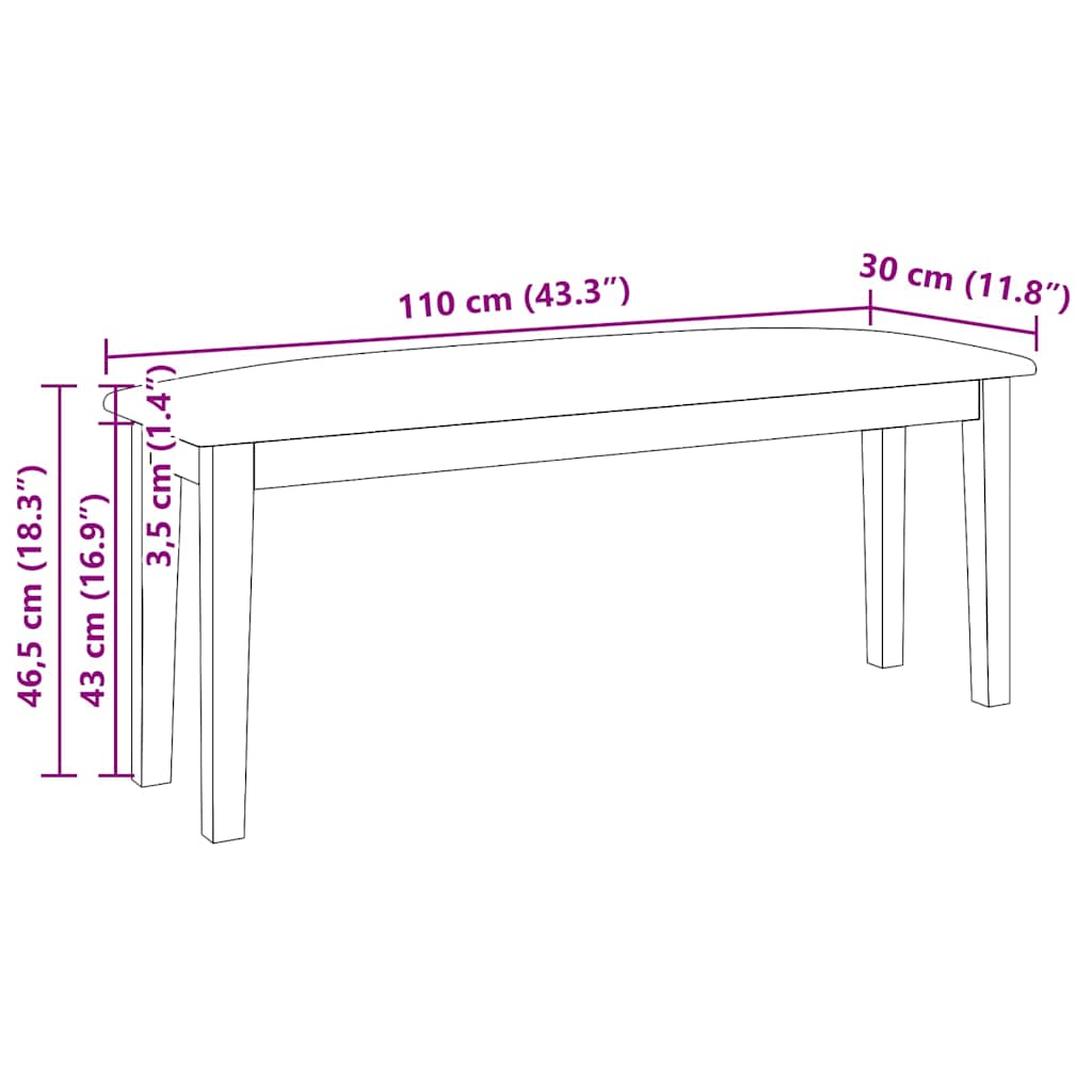 Bank 110 cm massief hout wit rubber