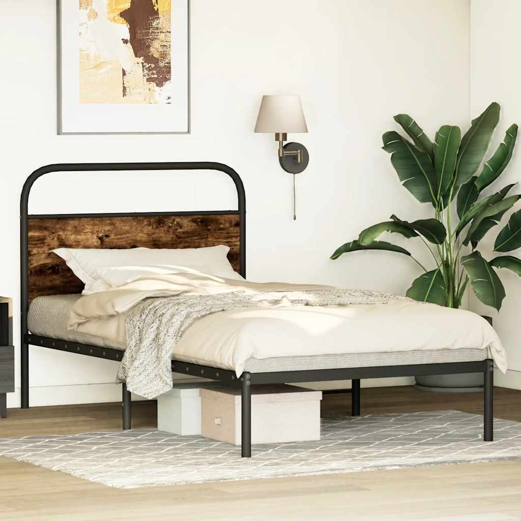 Bedframe zonder matras bewerkt hout gerookt eiken 100x190 cm is nu te koop bij PeponiXL, paradijselijk wonen!