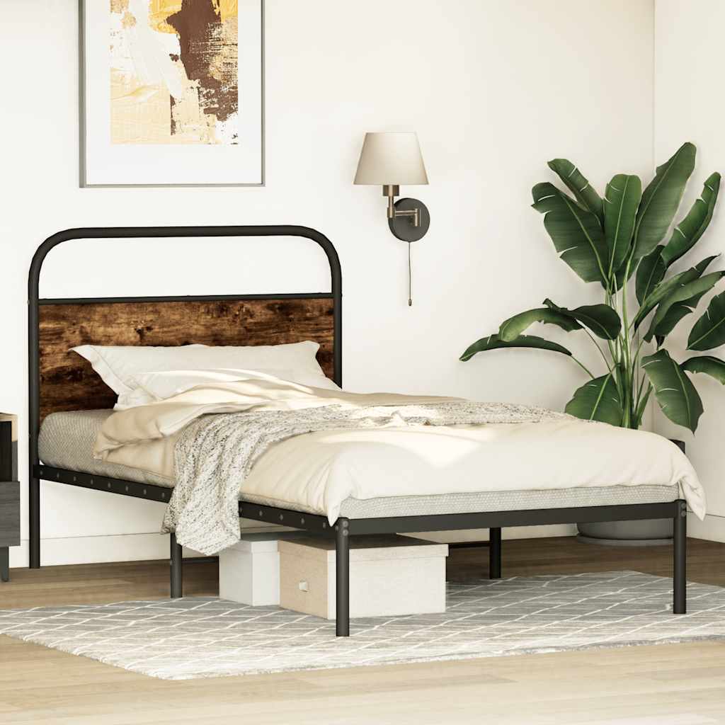 Bedframe zonder matras bewerkt hout gerookt eiken 107x203 cm is nu te koop bij PeponiXL, paradijselijk wonen!