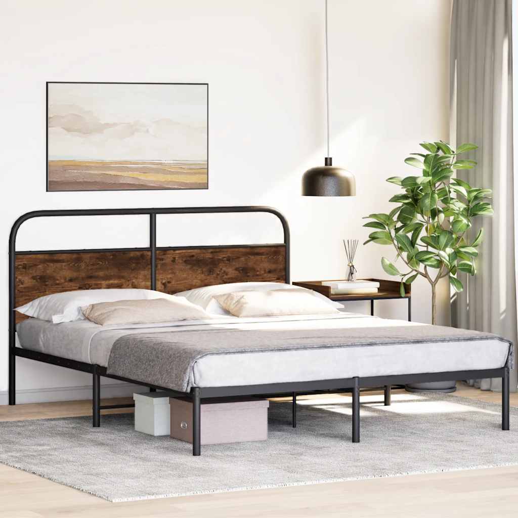 Bedframe zonder matras bewerkt hout gerookt eiken 150x200 cm is nu te koop bij PeponiXL, paradijselijk wonen!