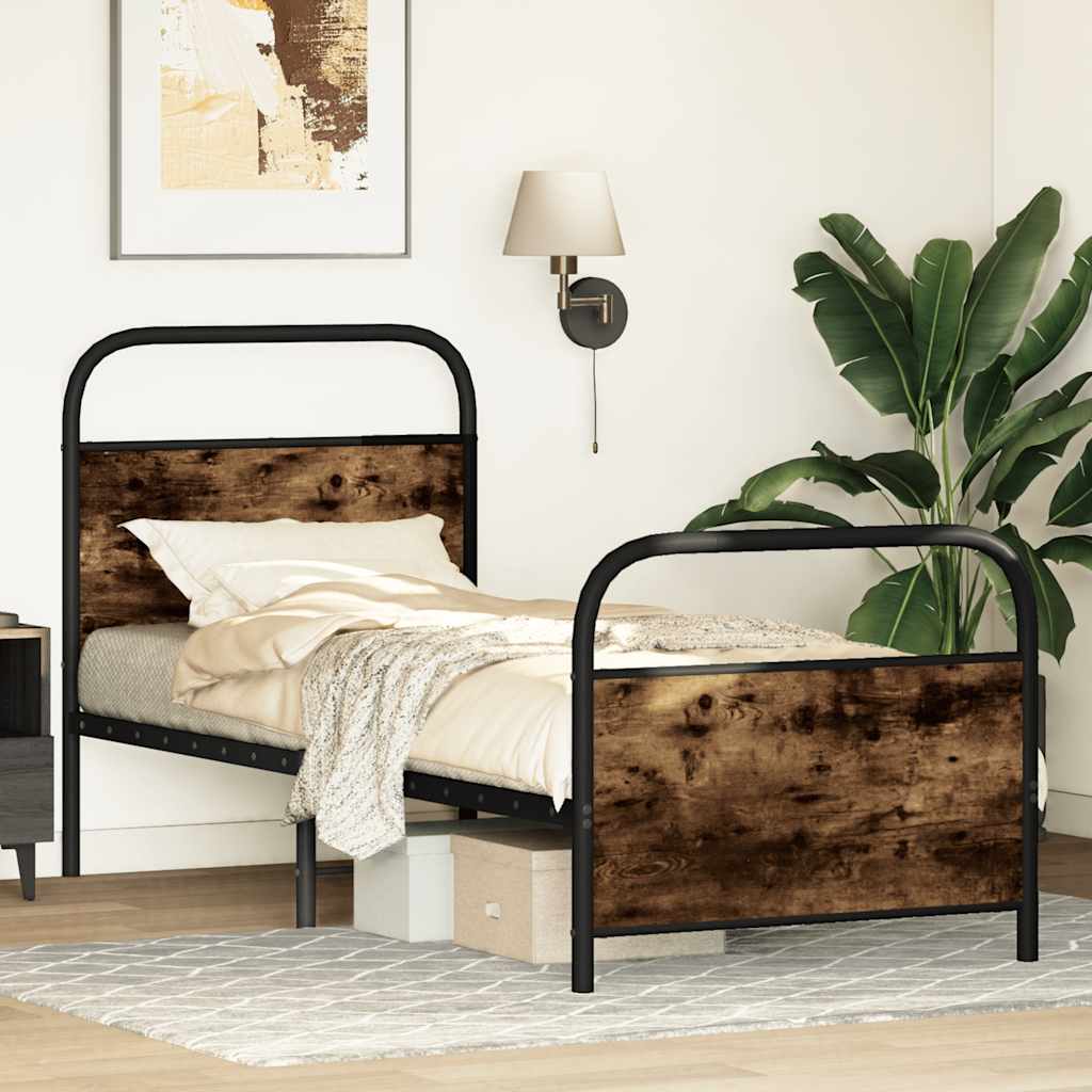 Bedframe zonder matras bewerkt hout gerookt eiken 75x190 cm is nu te koop bij PeponiXL, paradijselijk wonen!