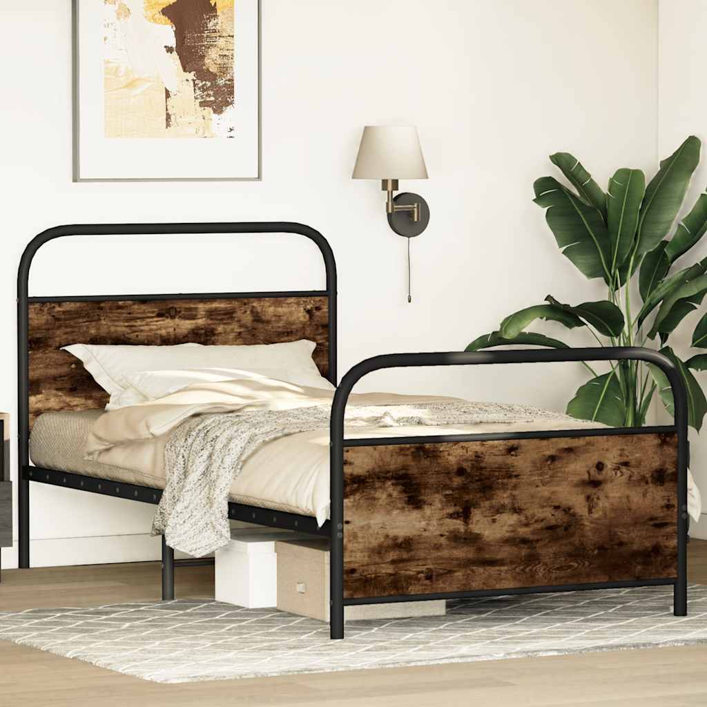 Bedframe zonder matras bewerkt hout gerookt eiken 90x190 cm is nu te koop bij PeponiXL, paradijselijk wonen!