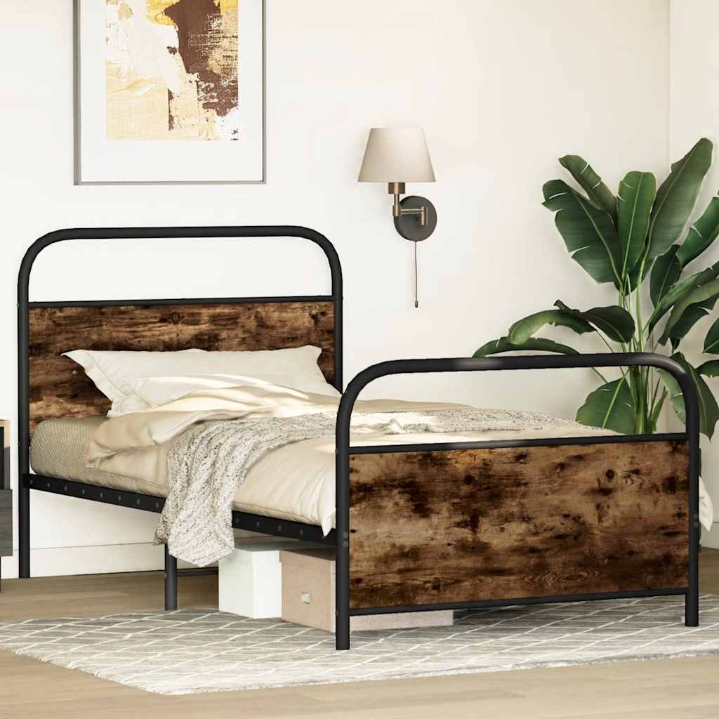 Bedframe zonder matras bewerkt hout gerookt eiken 90x200 cm is nu te koop bij PeponiXL, paradijselijk wonen!