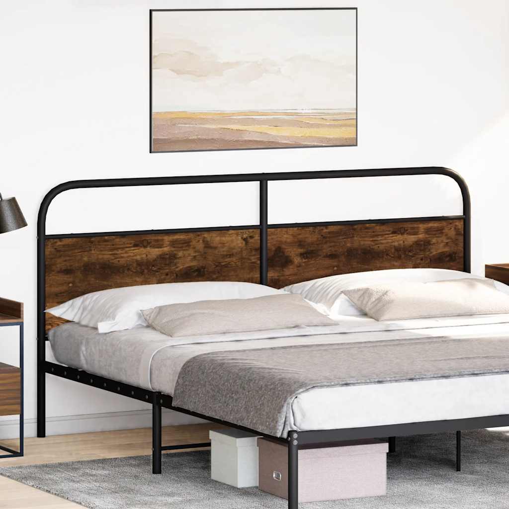 Vervangend hoofdbord 200 cm staal en bewerkt hout gerookt eikenkleurig is nu te koop bij PeponiXL, paradijselijk wonen!