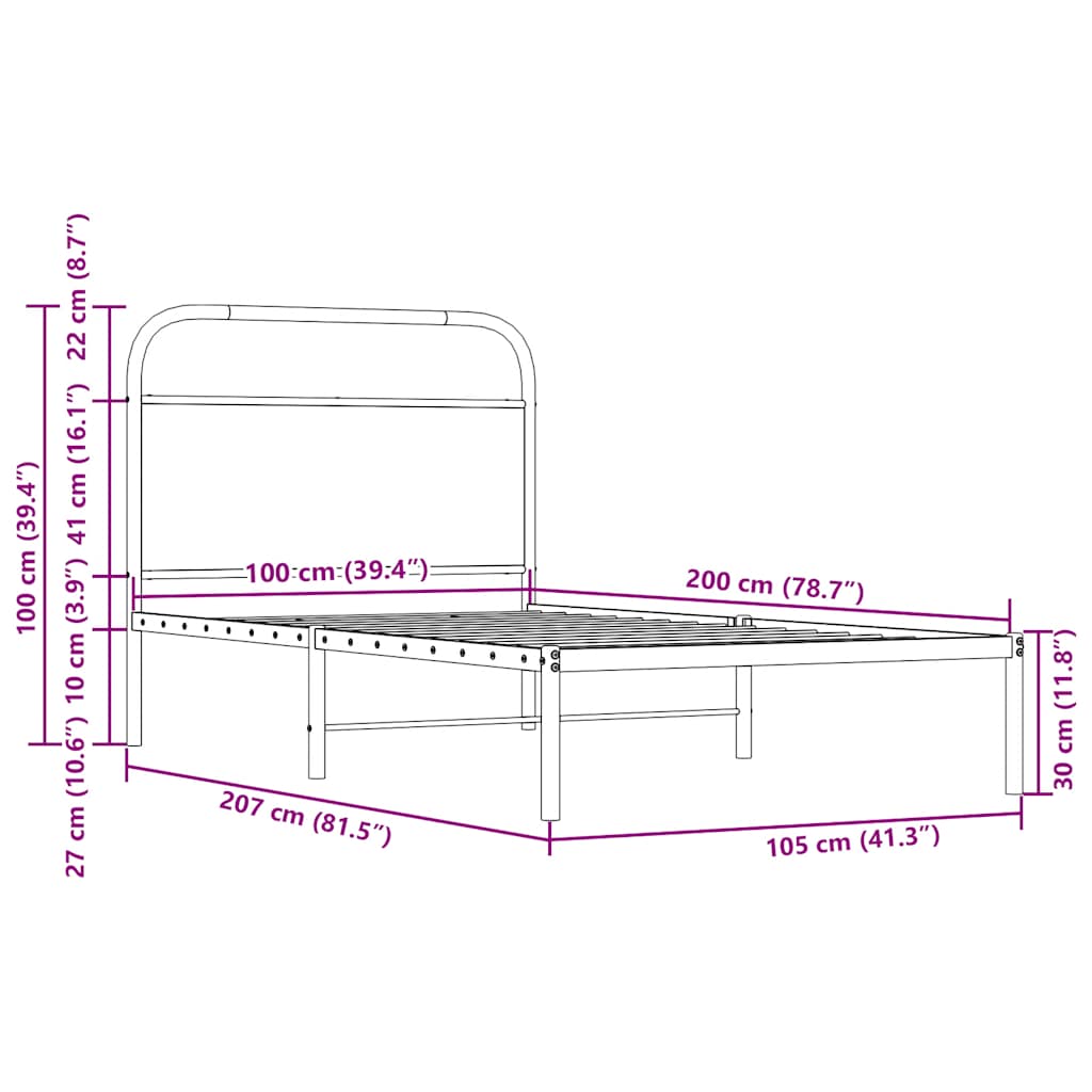 Bedframe zonder matras bewerkt hout sonoma eikenkleur 100x200cm is nu te koop bij PeponiXL, paradijselijk wonen!