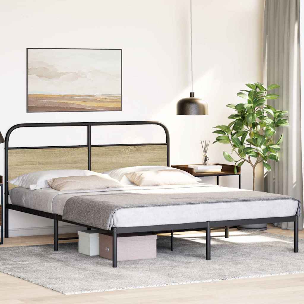 Bedframe zonder matras bewerkt hout sonoma eikenkleur 150x200cm is nu te koop bij PeponiXL, paradijselijk wonen!
