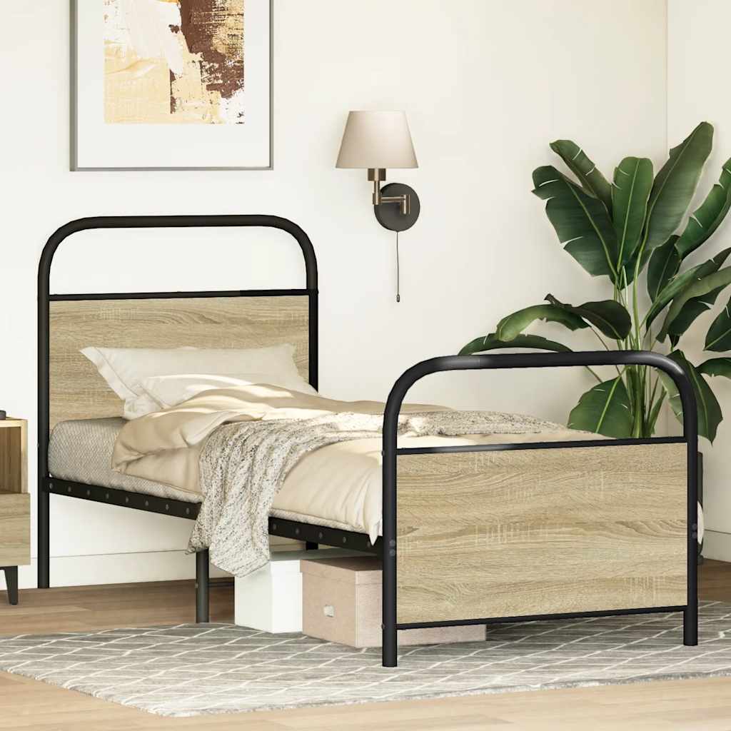 Bedframe zonder matras bewerkt hout sonoma eikenkleur 80x200 cm is nu te koop bij PeponiXL, paradijselijk wonen!