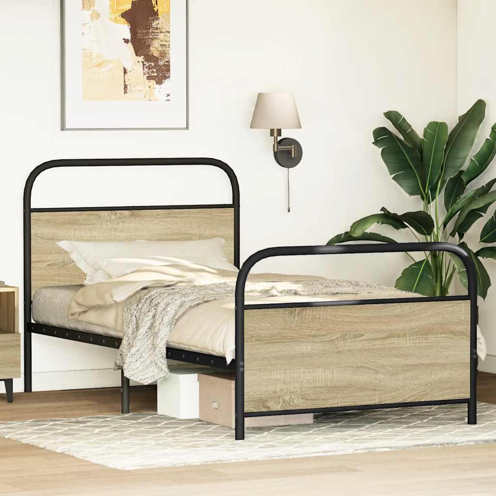 Bedframe zonder matras bewerkt hout sonoma eikenkleur 90x190 cm is nu te koop bij PeponiXL, paradijselijk wonen!