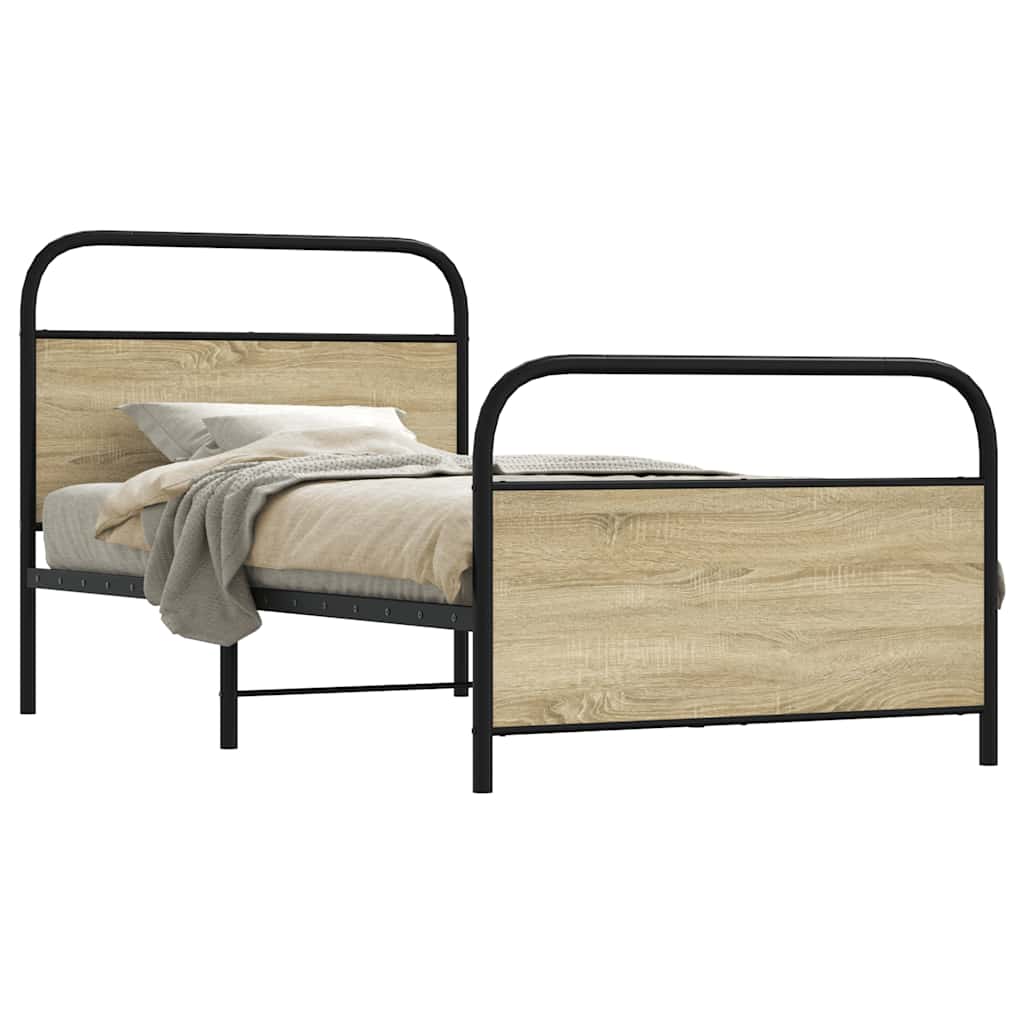 Bedframe zonder matras bewerkt hout sonoma eikenkleur 107x203cm is nu te koop bij PeponiXL, paradijselijk wonen!