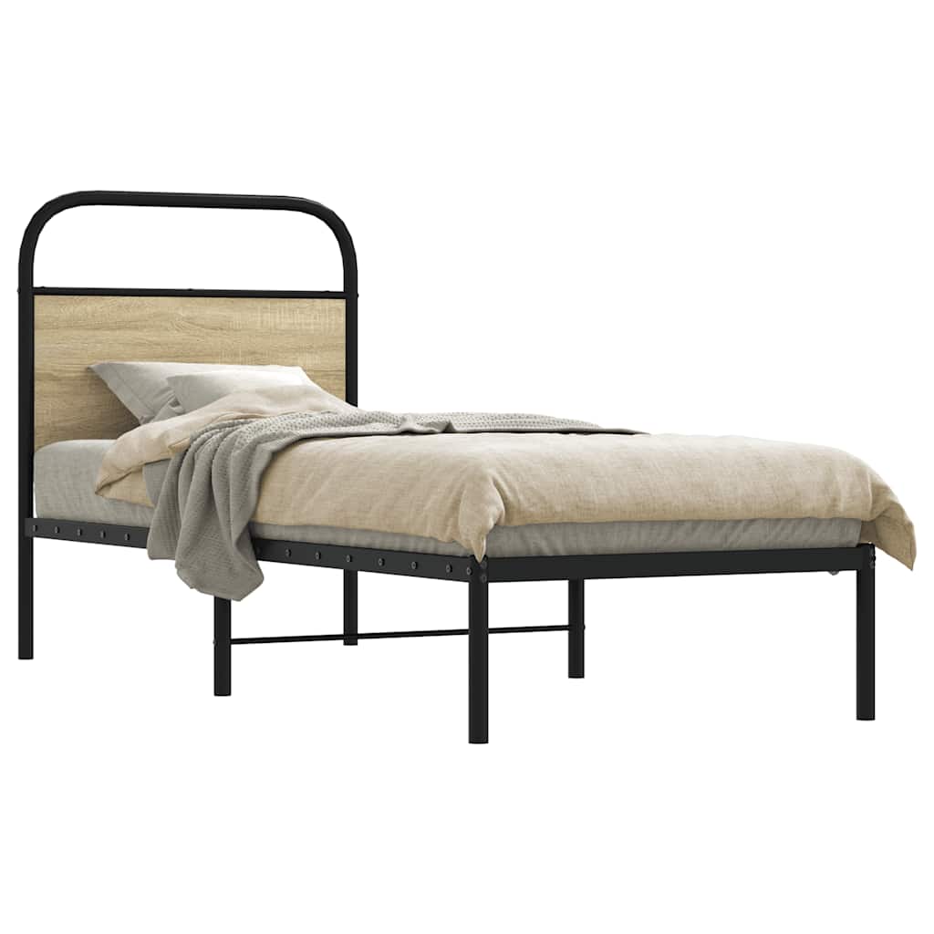 Vervangend hoofdbord 75 cm staal en bewerkt hout sonoma eikenkleurig is nu te koop bij PeponiXL, paradijselijk wonen!