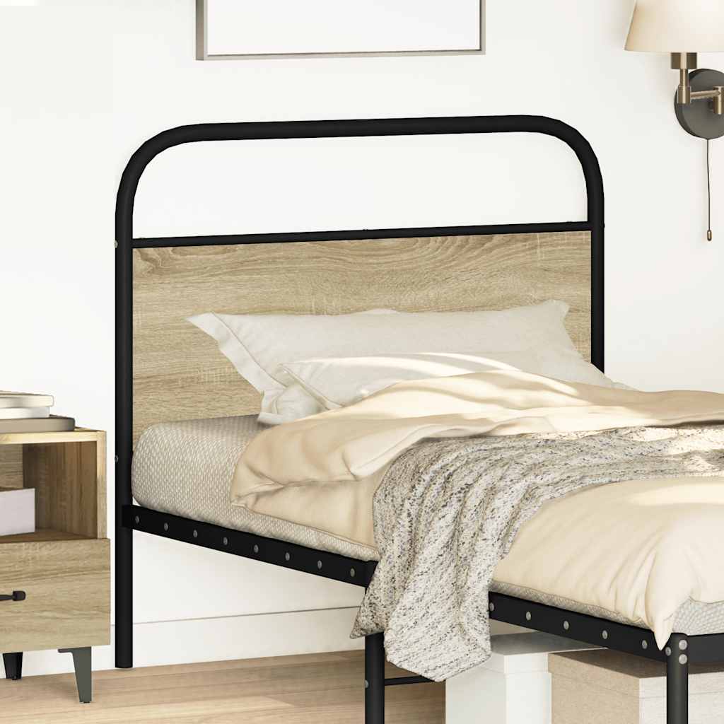 Vervangend hoofdbord 100 cm staal en bewerkt hout sonoma eikenkleurig is nu te koop bij PeponiXL, paradijselijk wonen!