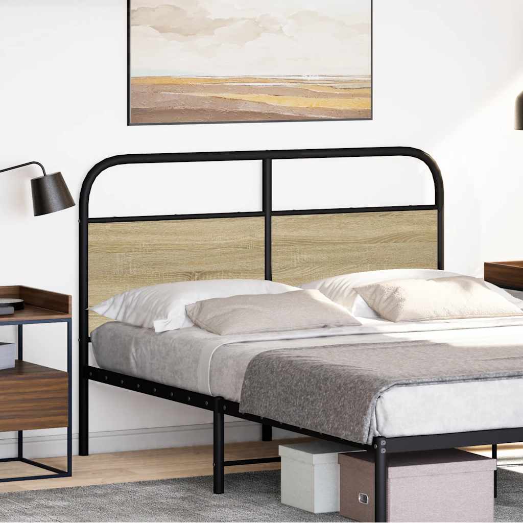 Vervangend hoofdbord 135 cm staal en bewerkt hout sonoma eikenkleurig is nu te koop bij PeponiXL, paradijselijk wonen!