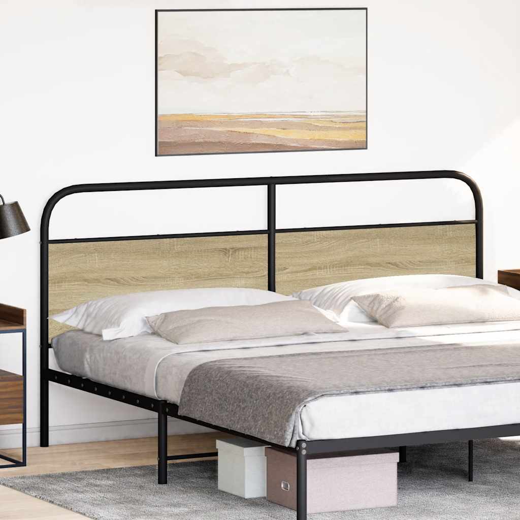 Vervangend hoofdbord 200 cm staal en bewerkt hout sonoma eikenkleurig is nu te koop bij PeponiXL, paradijselijk wonen!
