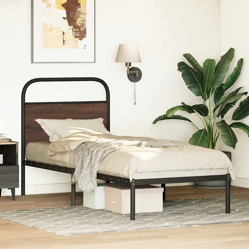 Bedframe zonder matras bewerkt hout bruin eikenkleur 75x190 cm is nu te koop bij PeponiXL, paradijselijk wonen!