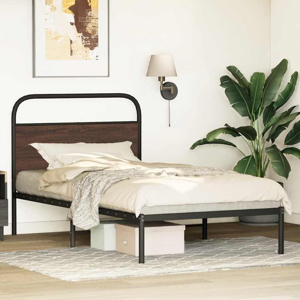 Bedframe zonder matras bewerkt hout bruin eikenkleur 90x190 cm is nu te koop bij PeponiXL, paradijselijk wonen!