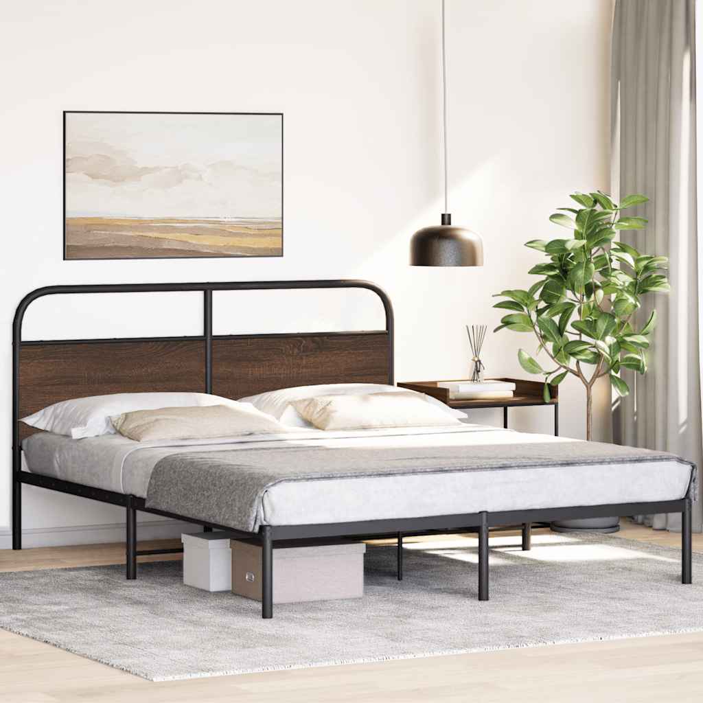 Bedframe zonder matras bewerkt hout bruin eikenkleur 150x200 cm is nu te koop bij PeponiXL, paradijselijk wonen!