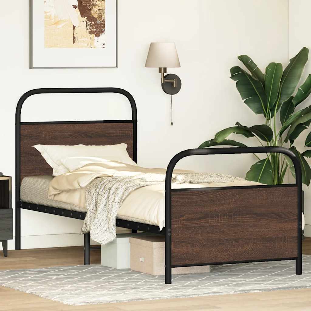 Bedframe zonder matras bewerkt hout bruin eikenkleur 75x190 cm is nu te koop bij PeponiXL, paradijselijk wonen!