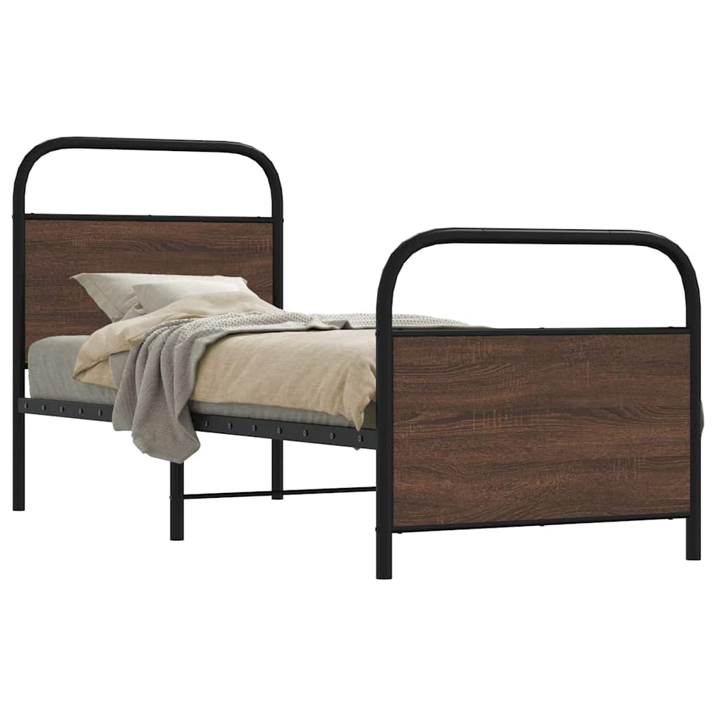 Bedframe zonder matras bewerkt hout bruin eikenkleur 75x190 cm is nu te koop bij PeponiXL, paradijselijk wonen!