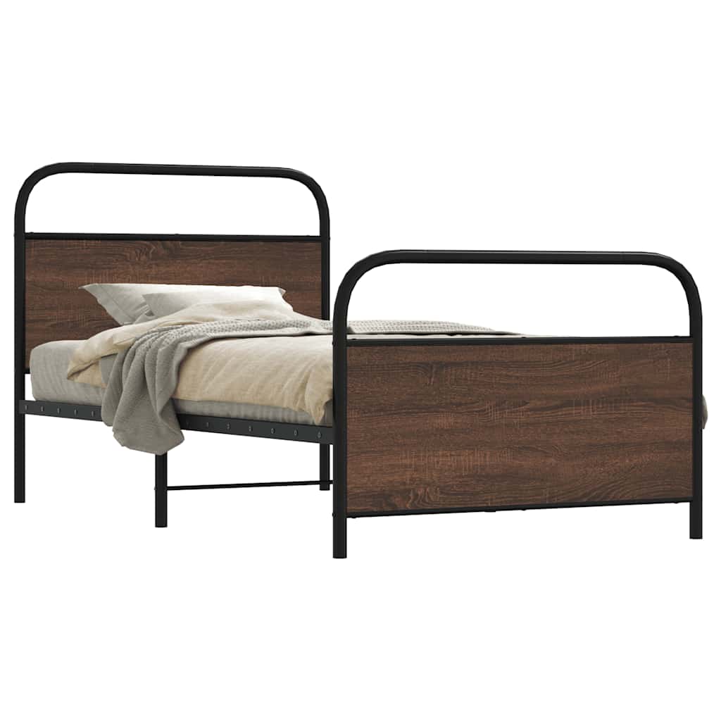 Bedframe zonder matras bewerkt hout bruin eikenkleur 90x200 cm is nu te koop bij PeponiXL, paradijselijk wonen!