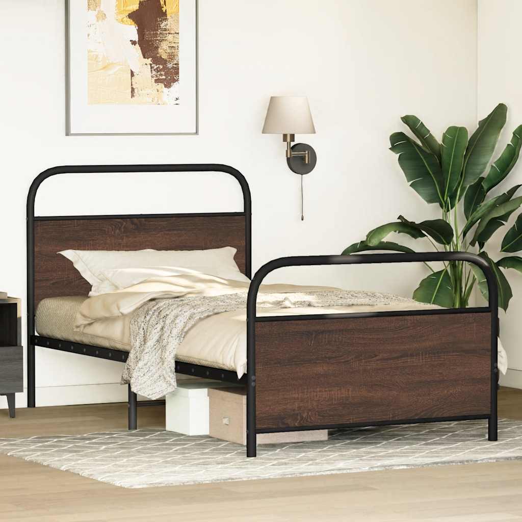 Bedframe zonder matras bewerkt hout bruin eikenkleur 100x190 cm is nu te koop bij PeponiXL, paradijselijk wonen!