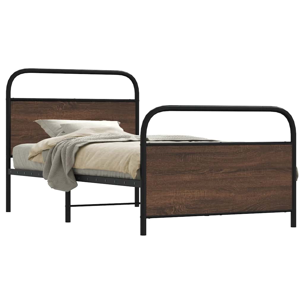 Bedframe zonder matras bewerkt hout bruin eikenkleur 100x200 cm is nu te koop bij PeponiXL, paradijselijk wonen!