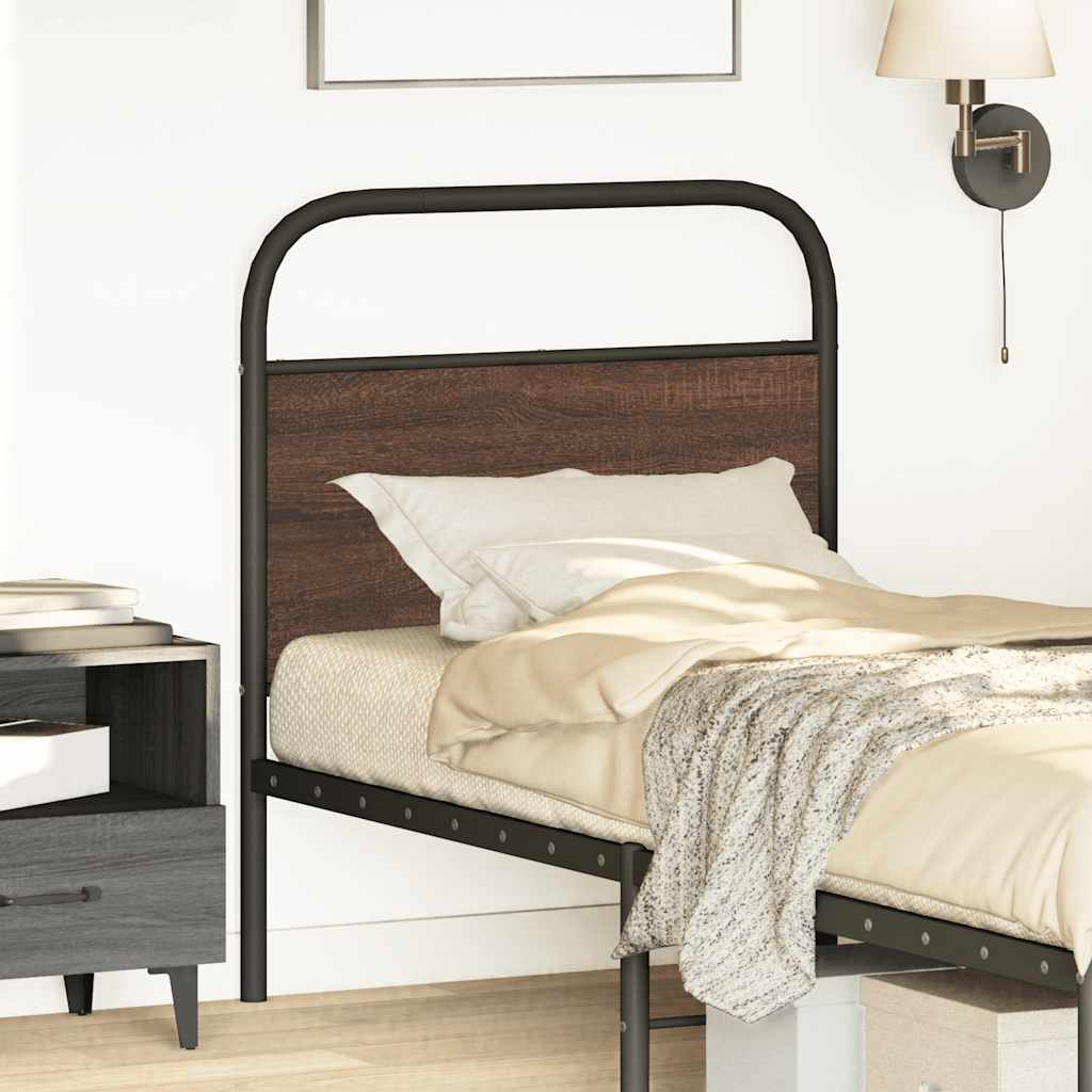 Vervangend hoofdbord 75 cm bewerkt hout en staal bruin eikenkleurig is nu te koop bij PeponiXL, paradijselijk wonen!