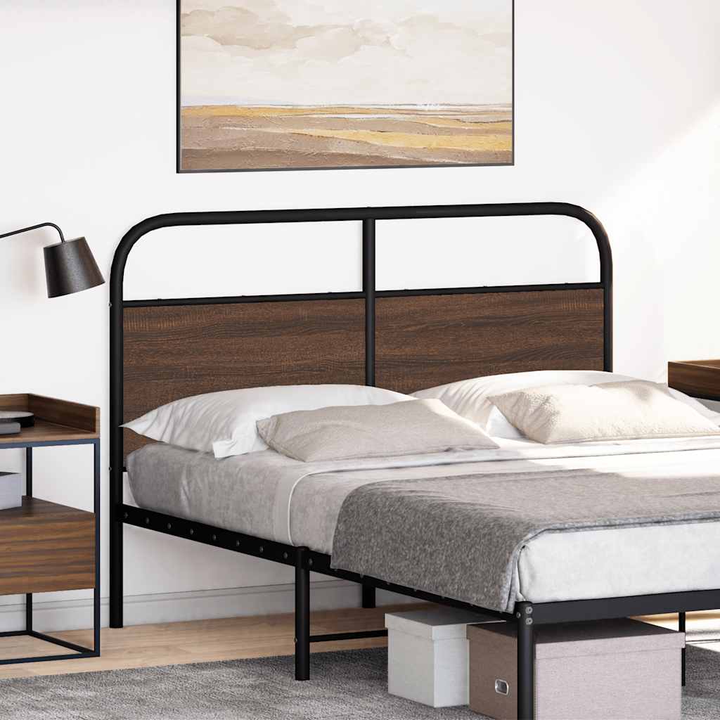 Vervangend hoofdbord 120 cm bewerkt hout en staal bruin eikenkleurig is nu te koop bij PeponiXL, paradijselijk wonen!