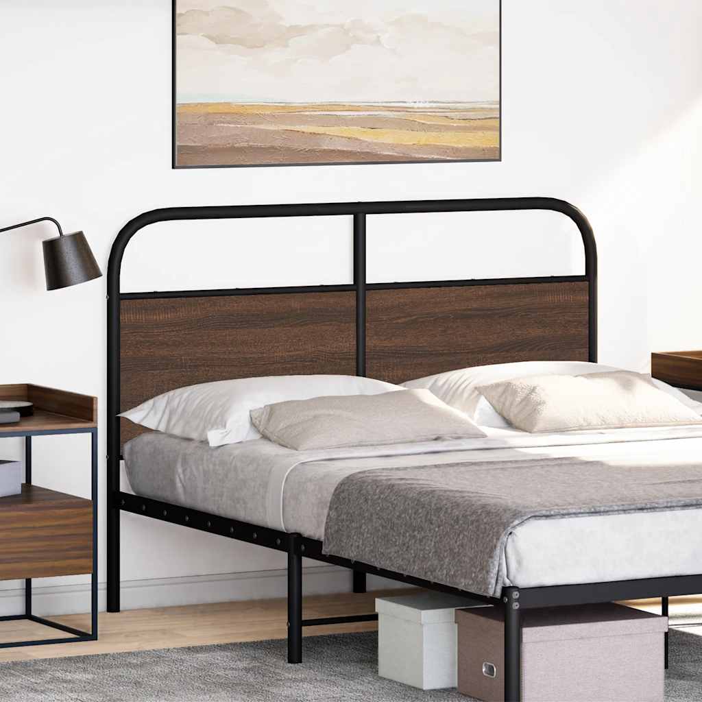 Vervangend hoofdbord 140 cm bewerkt hout en staal bruin eikenkleurig is nu te koop bij PeponiXL, paradijselijk wonen!
