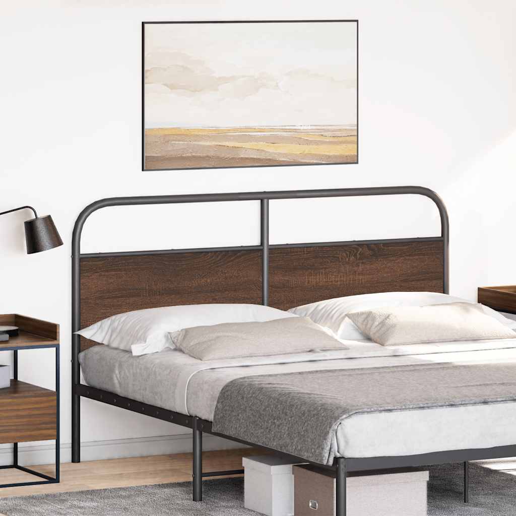 Vervangend hoofdbord 150 cm bewerkt hout en staal bruin eikenkleurig is nu te koop bij PeponiXL, paradijselijk wonen!