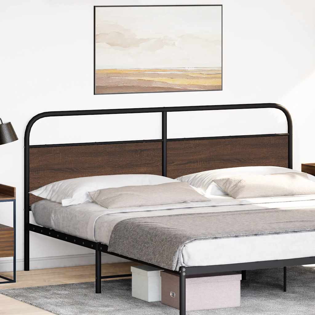 Vervangend hoofdbord 190 cm bewerkt hout en staal bruin eikenkleurig is nu te koop bij PeponiXL, paradijselijk wonen!