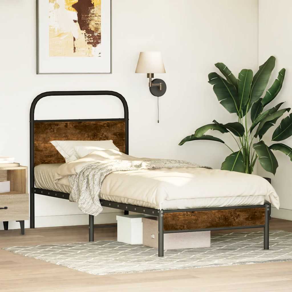Bedframe zonder matras bewerkt hout gerookt eiken 75x190 cm is nu te koop bij PeponiXL, paradijselijk wonen!