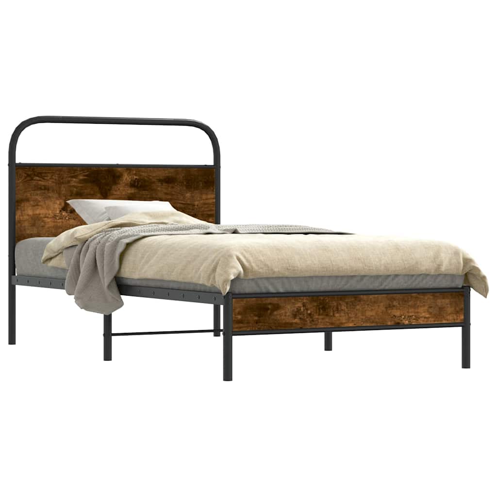 Bedframe zonder matras bewerkt hout gerookt eiken 90x190 cm is nu te koop bij PeponiXL, paradijselijk wonen!