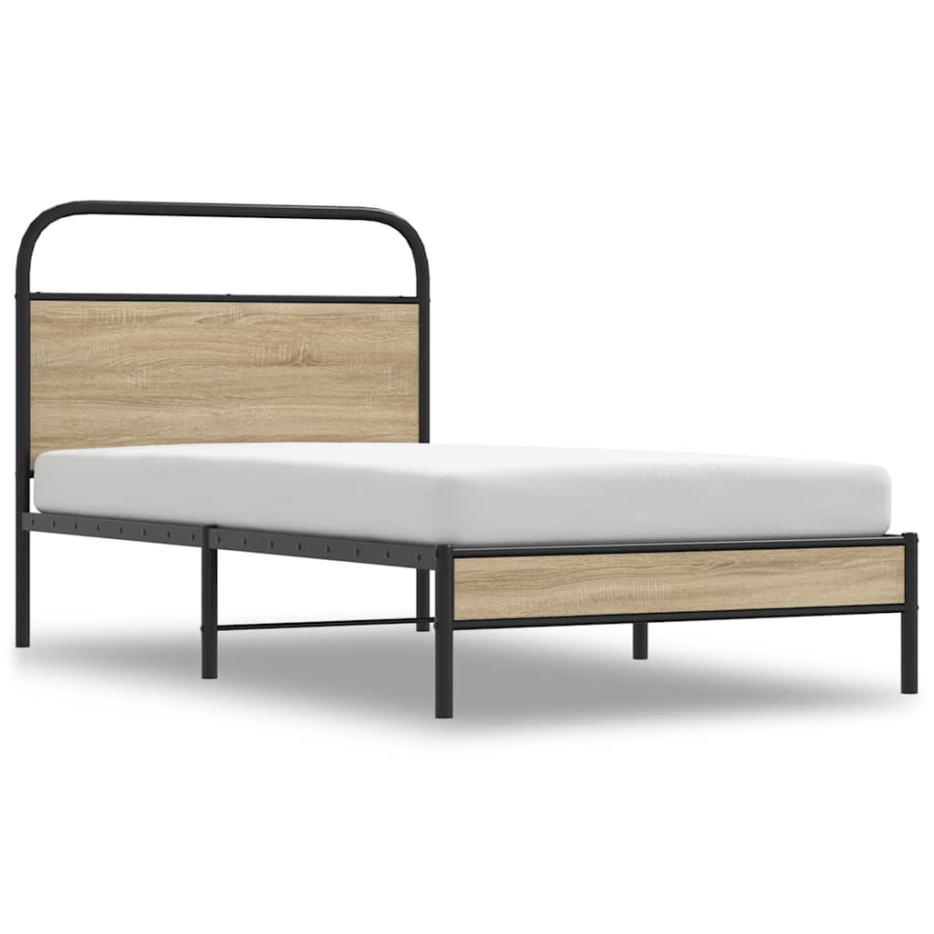 Bedframe zonder matras bewerkt hout gerookt eiken 90x200 cm is nu te koop bij PeponiXL, paradijselijk wonen!