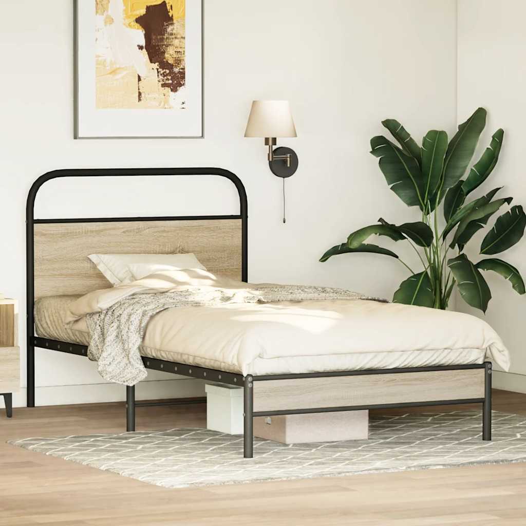 Bedframe zonder matras bewerkt hout gerookt eiken 90x200 cm is nu te koop bij PeponiXL, paradijselijk wonen!