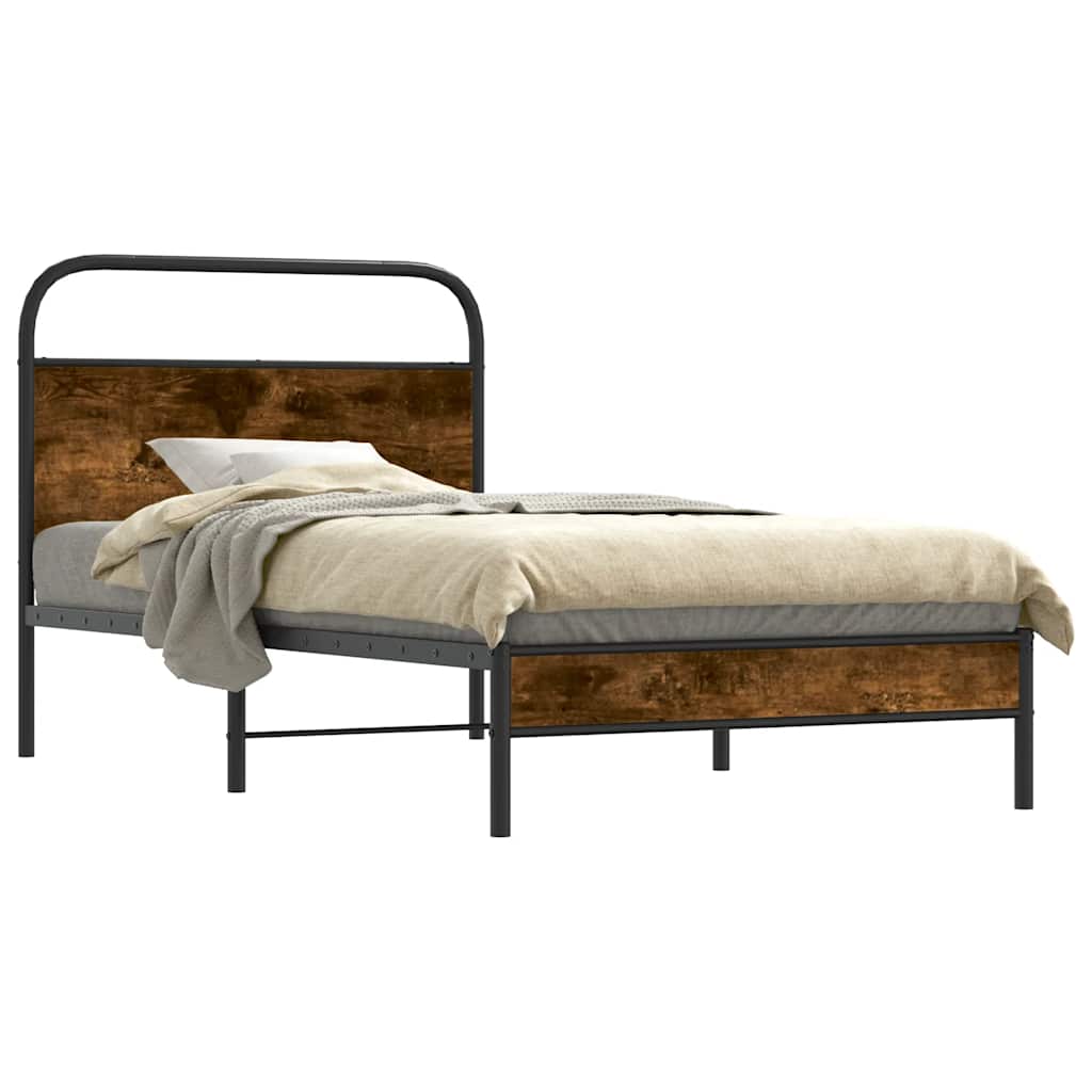 Bedframe zonder matras bewerkt hout gerookt eiken 100x190 cm is nu te koop bij PeponiXL, paradijselijk wonen!