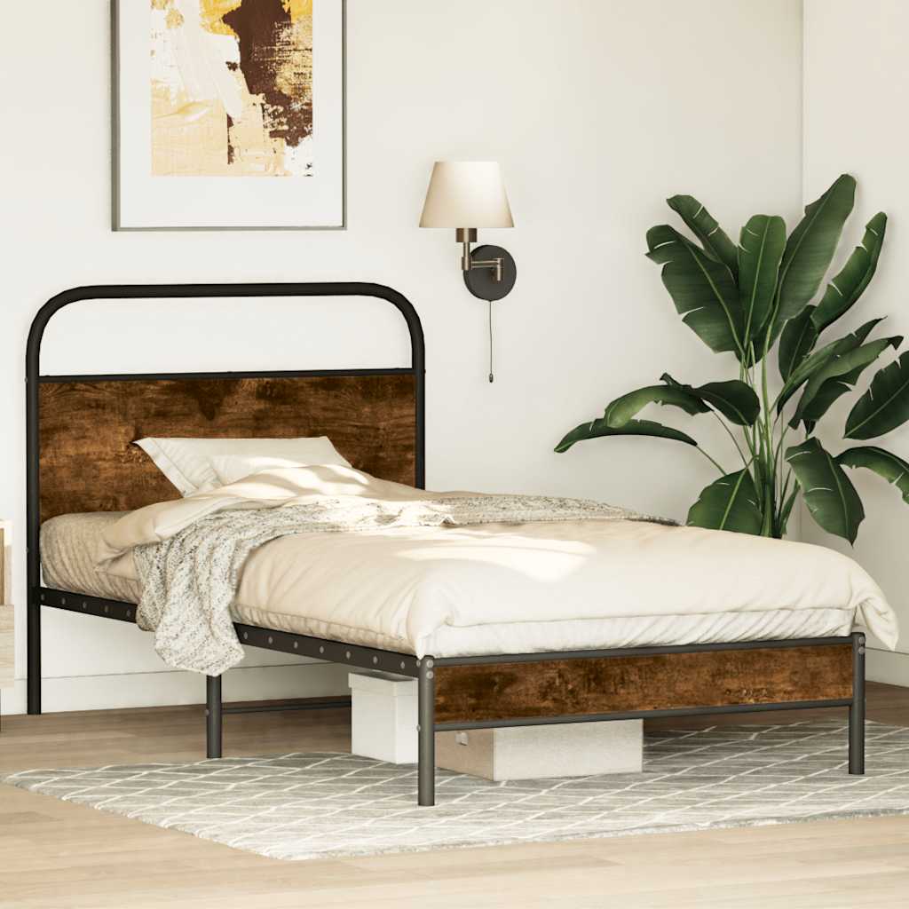 Bedframe zonder matras bewerkt hout gerookt eiken 100x200 cm is nu te koop bij PeponiXL, paradijselijk wonen!