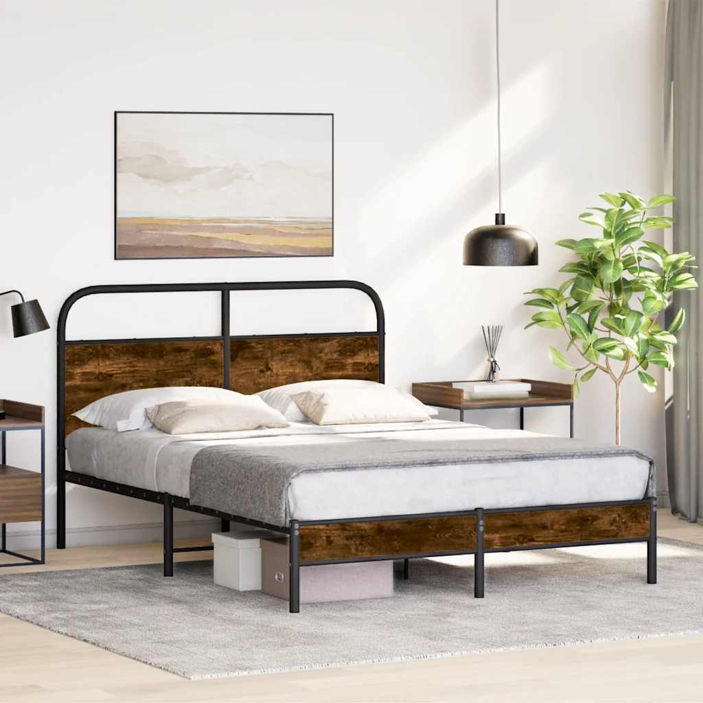 Bedframe zonder matras bewerkt hout gerookt eiken 120x190 cm is nu te koop bij PeponiXL, paradijselijk wonen!