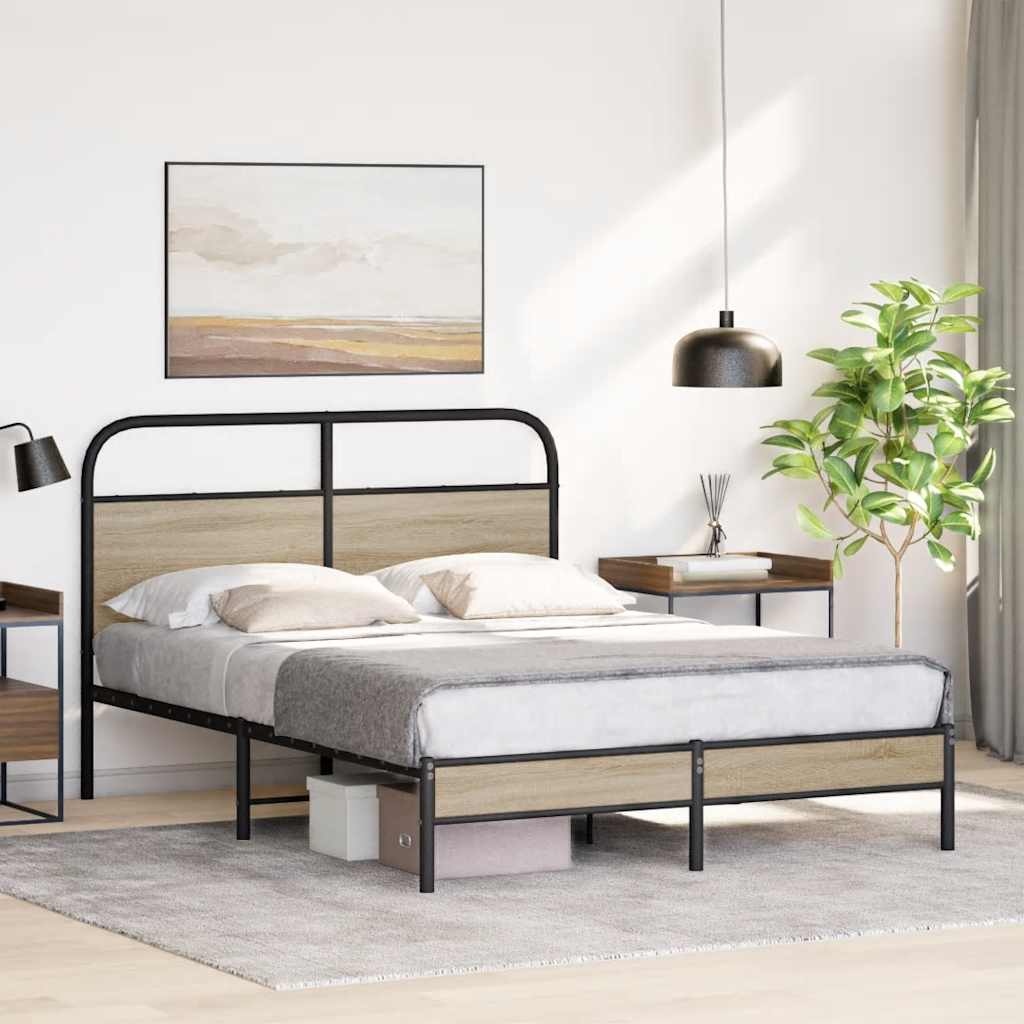 Bedframe zonder matras bewerkt hout gerookt eiken 135x190 cm is nu te koop bij PeponiXL, paradijselijk wonen!