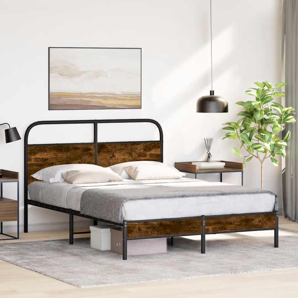 Bedframe zonder matras bewerkt hout gerookt eiken 135x190 cm is nu te koop bij PeponiXL, paradijselijk wonen!
