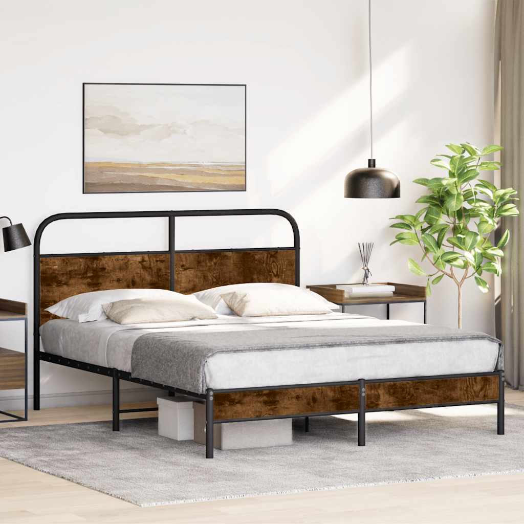 Bedframe zonder matras bewerkt hout gerookt eiken 160x200 cm is nu te koop bij PeponiXL, paradijselijk wonen!