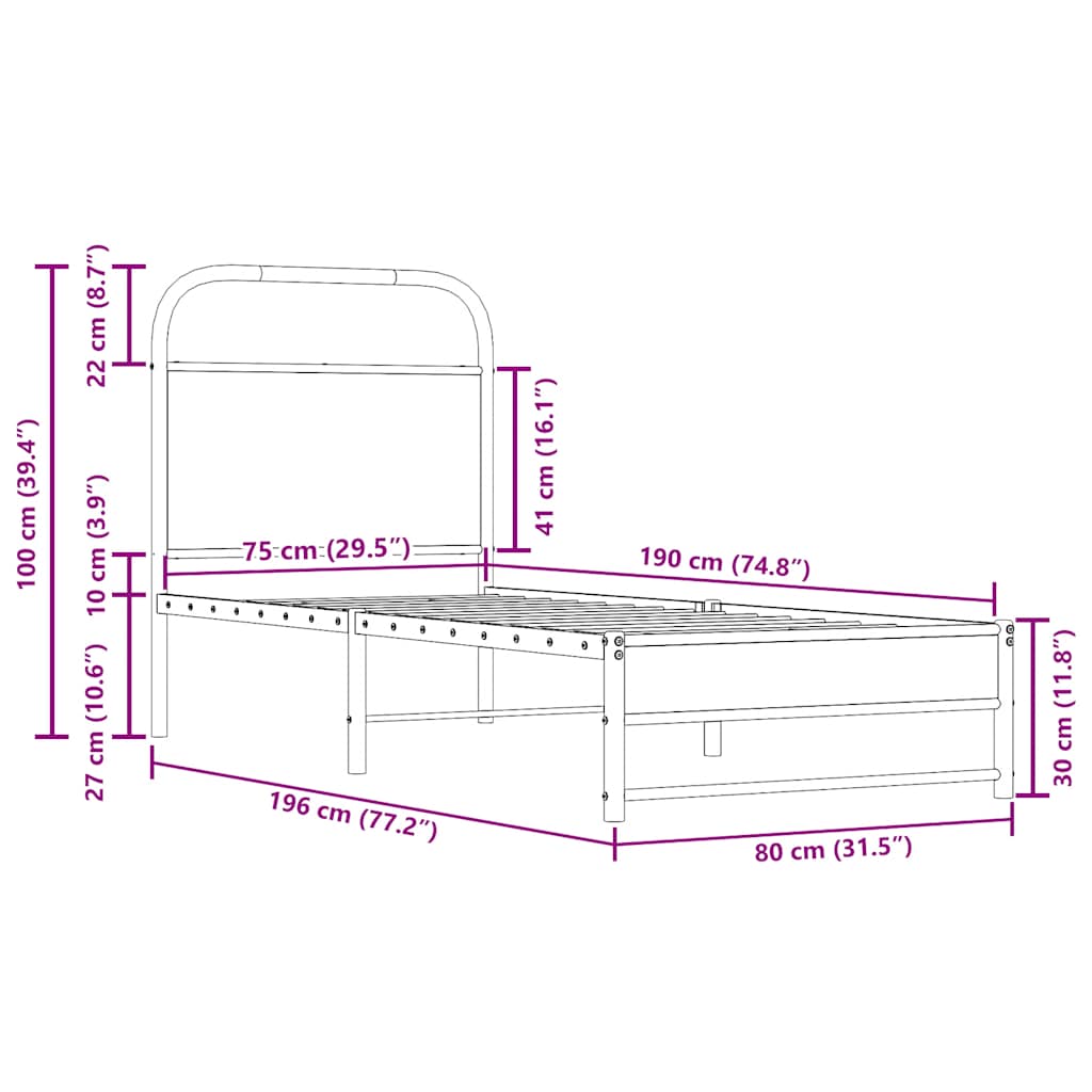 Bedframe zonder matras bewerkt hout gerookt eiken 75x190 cm is nu te koop bij PeponiXL, paradijselijk wonen!