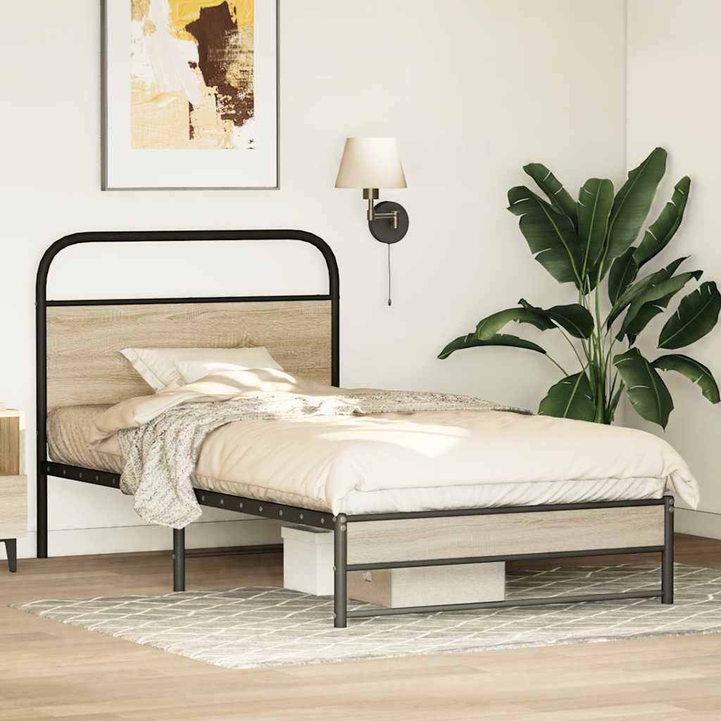 Bedframe zonder matras bewerkt hout gerookt eiken 100x200 cm is nu te koop bij PeponiXL, paradijselijk wonen!