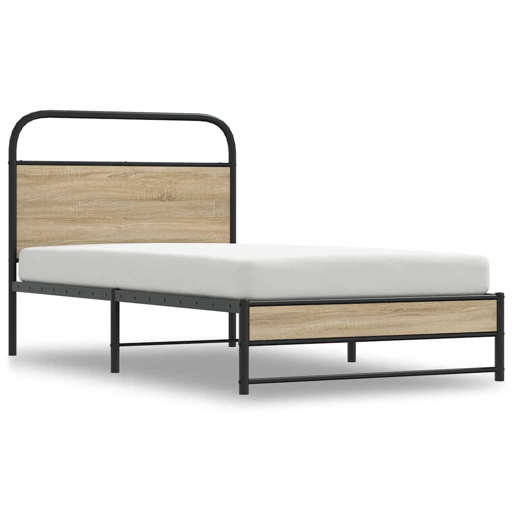 Bedframe zonder matras bewerkt hout gerookt eiken 107x203 cm is nu te koop bij PeponiXL, paradijselijk wonen!