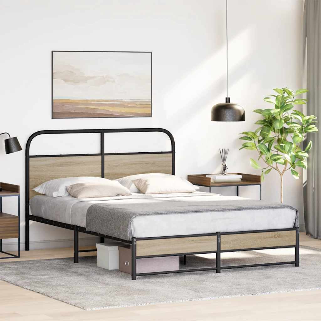 Bedframe zonder matras bewerkt hout gerookt eiken 120x190 cm is nu te koop bij PeponiXL, paradijselijk wonen!
