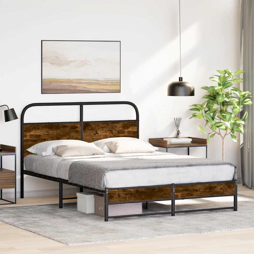 Bedframe zonder matras bewerkt hout gerookt eiken 135x190 cm is nu te koop bij PeponiXL, paradijselijk wonen!