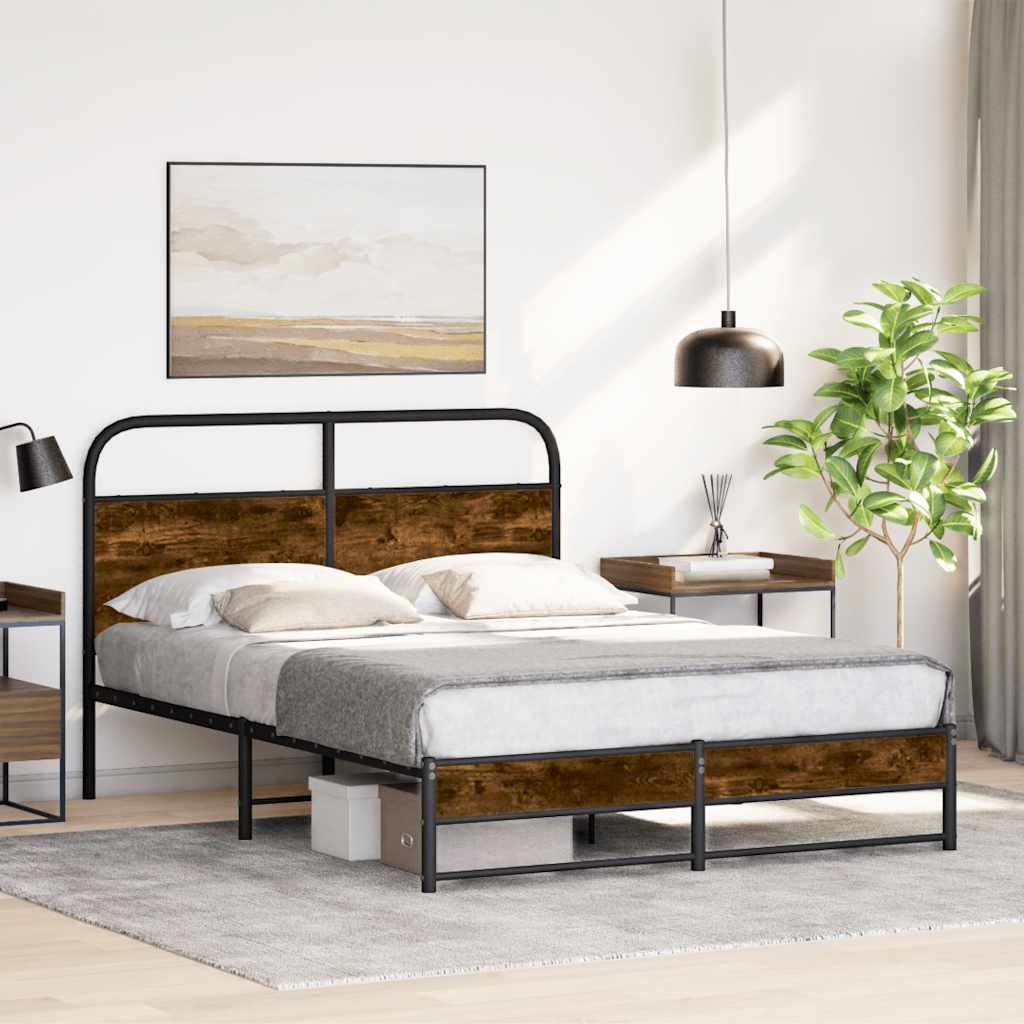 Bedframe zonder matras bewerkt hout gerookt eiken 140x190 cm is nu te koop bij PeponiXL, paradijselijk wonen!